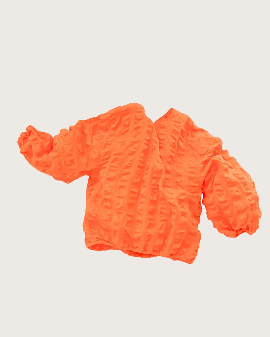 Koko Orange Oversized Seersucker Bomber Jacket