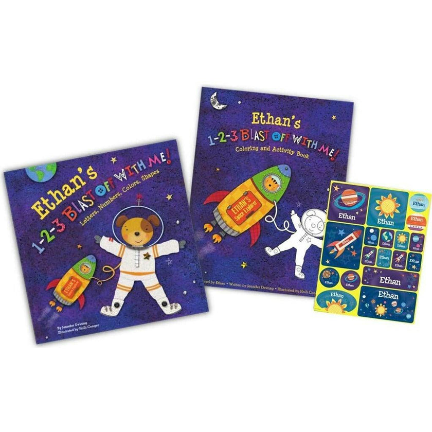 1-2-3 Blast-Off with Me Personalized Book, Coloring Book & Sticker Gift Set