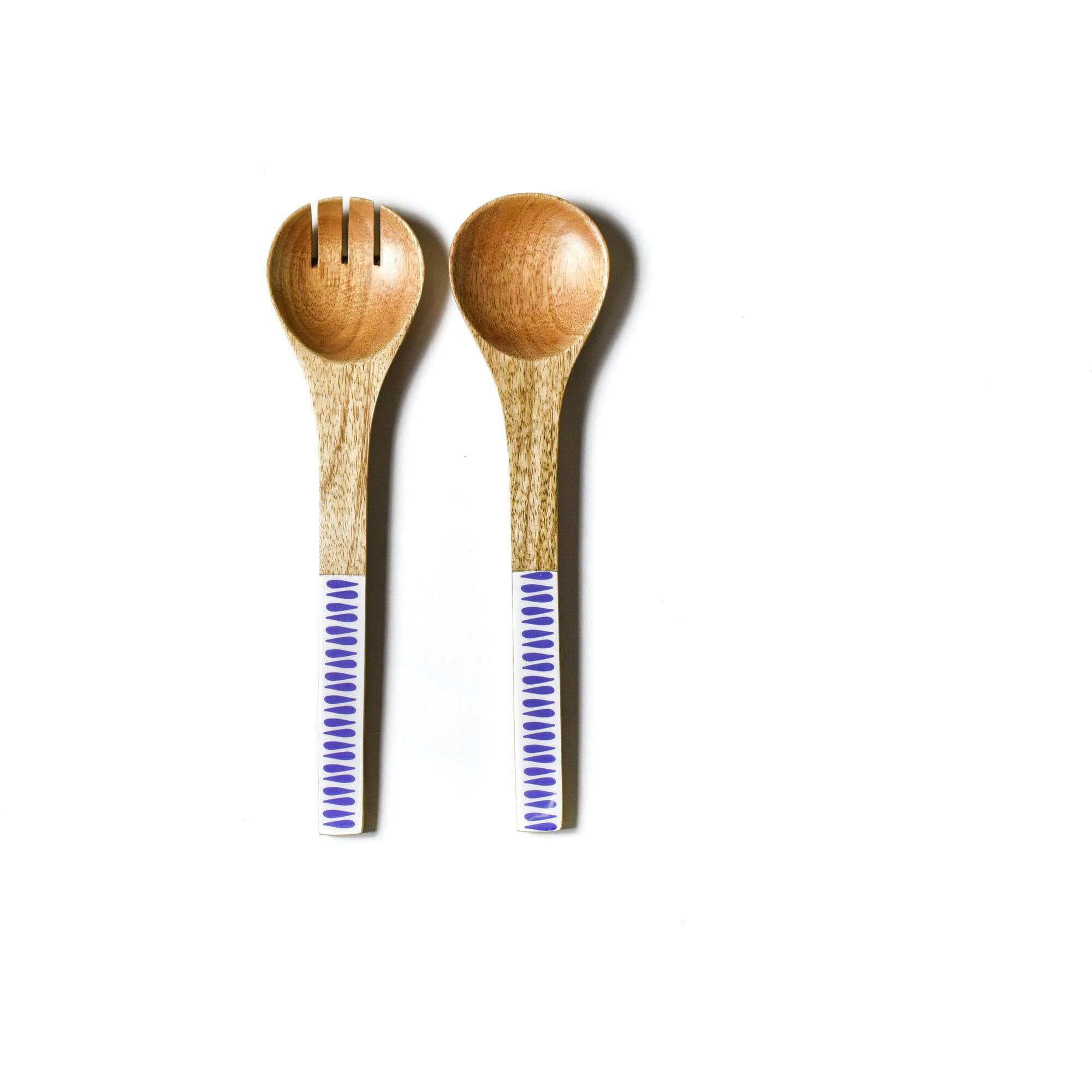 Iris Blue Drop Wood Salad Server Set
