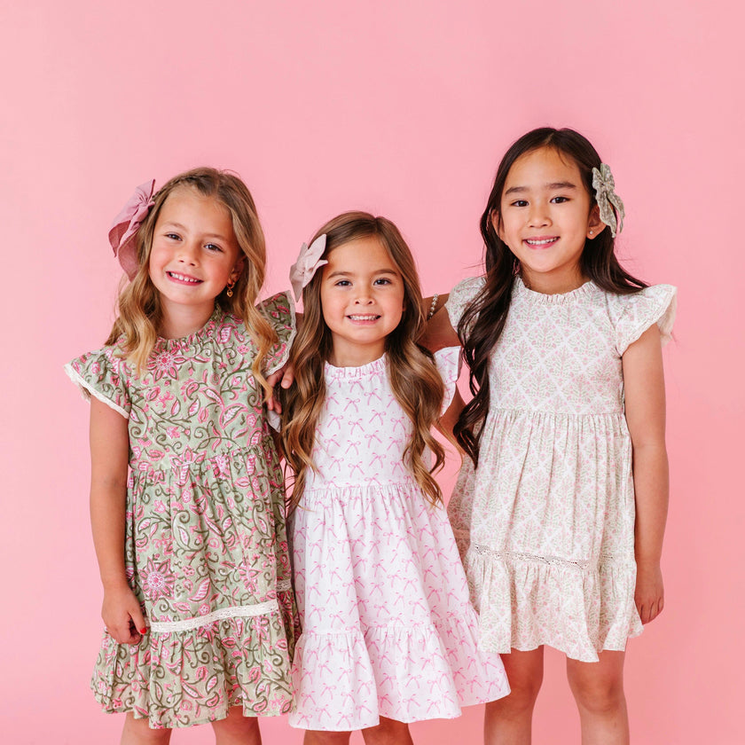Block Print Bloom Ruffle Dress