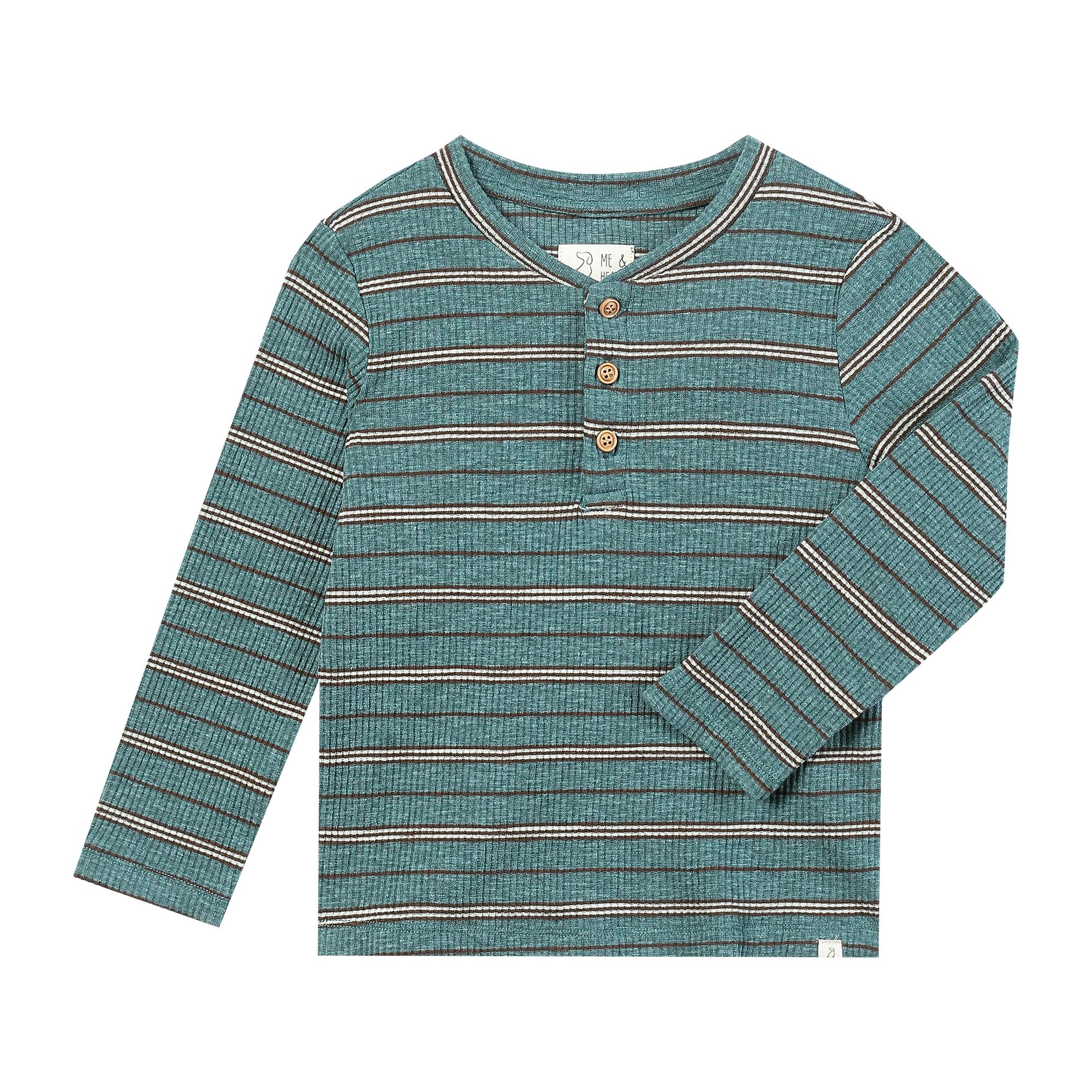 ADAMS Teal Stripe Ribbed Henley