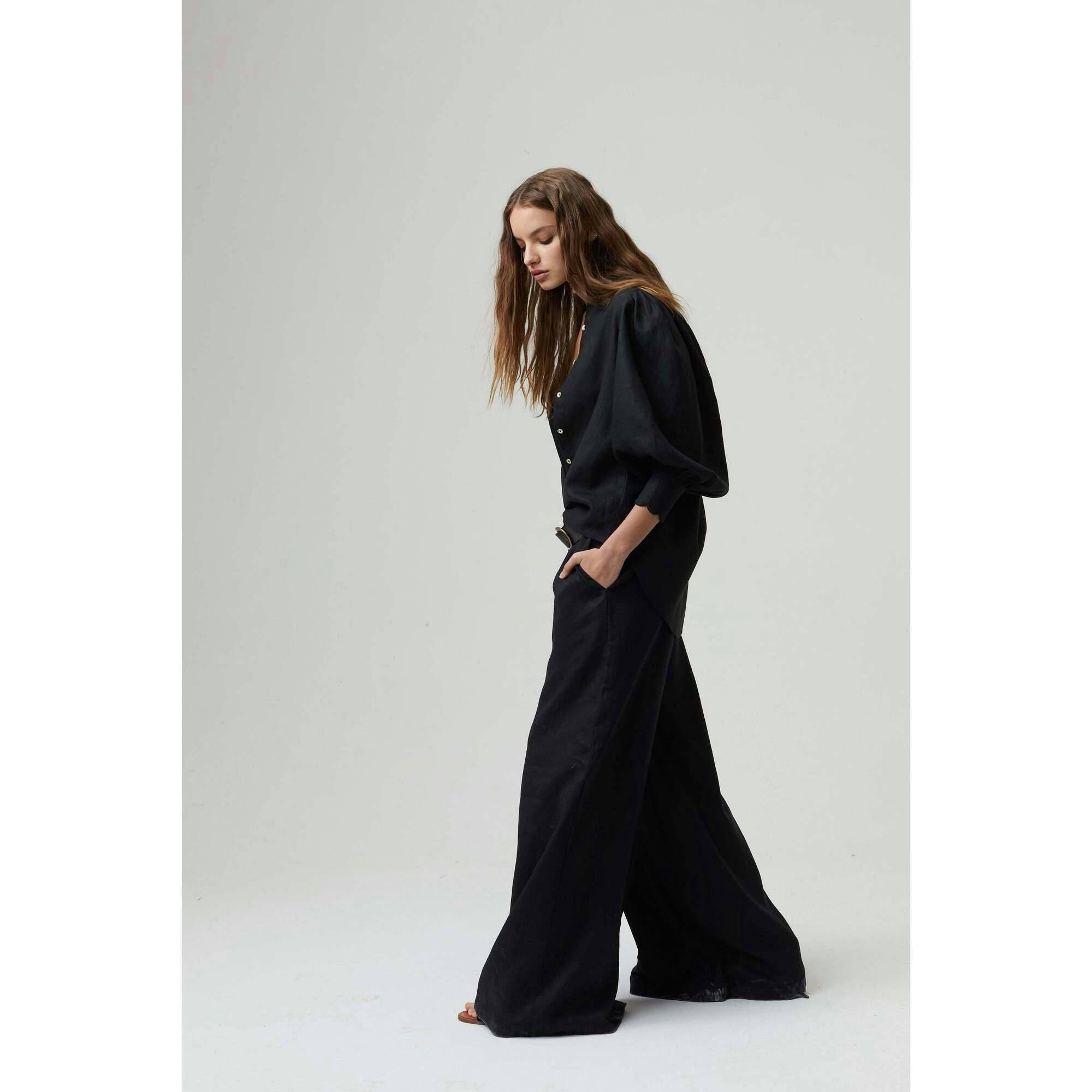 Cape Linen Pants - Black
