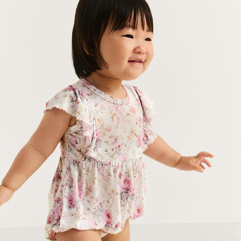Roberta Flutter Sleeve Picot Bubble Romper