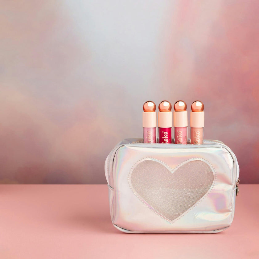 Holographic Glitter Heart Cosmetic Bag