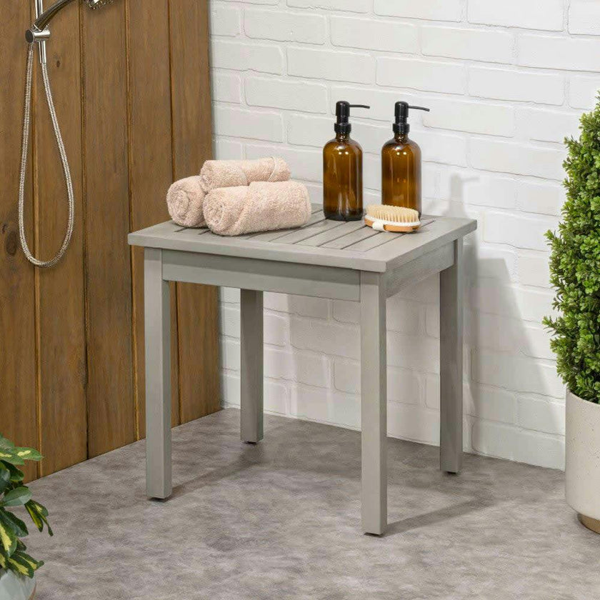 Archer 18.9" Modern Classic Square Slatted Solid Acacia Wood Indoor/Outdoor Adirondack Side Table