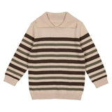 Striped Ribbed Collar Rounded V-Neck Relaxed Fit Sweater