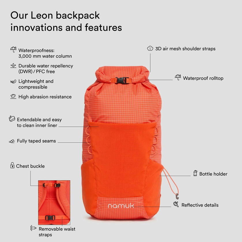 Leon Lightweight Mesh Pocket Waterproof Backpack 20L