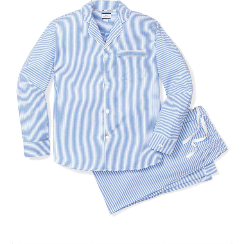 Men's Twill Pajama Set in French Blue Heritage Stripe