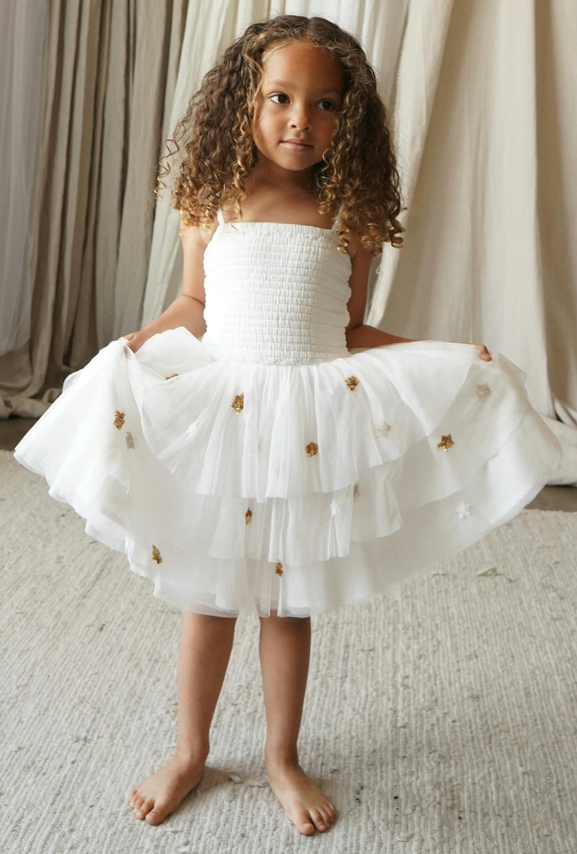 Cilia | Cotton Embellished Star Tutu Dress | Cream