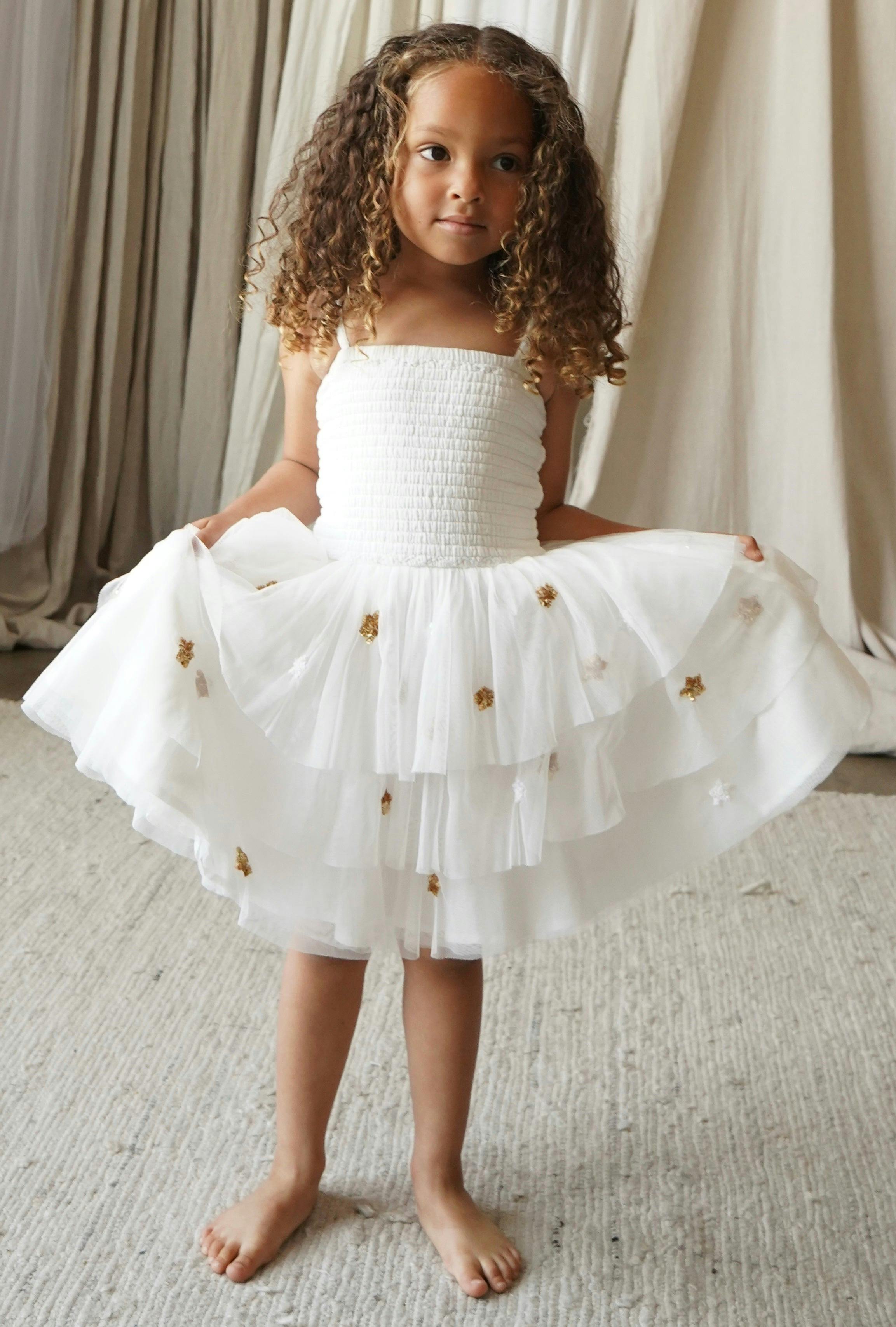 Cilia | Cotton Embellished Star Tutu Dress | Cream