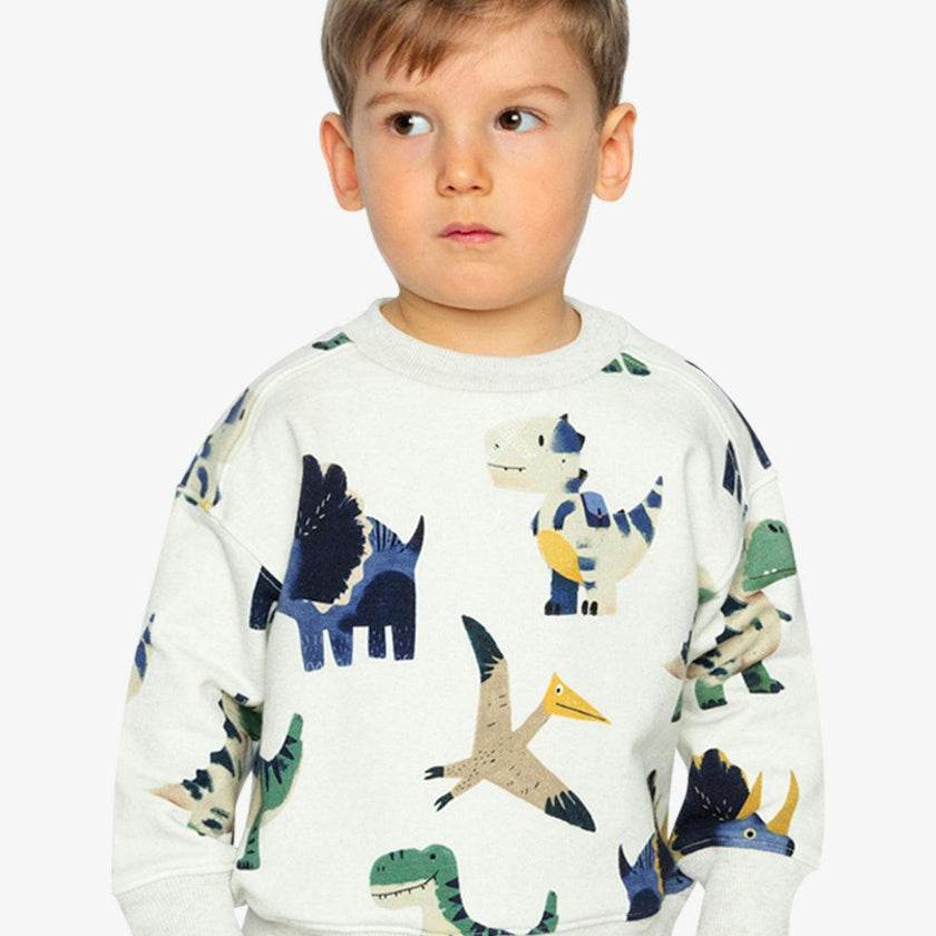 Fleece Sweatshirt Beige Dinosaur Print