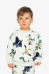 Fleece Sweatshirt Beige Dinosaur Print