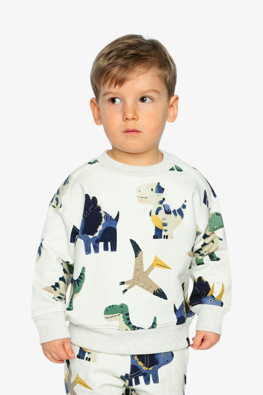 Fleece Sweatshirt Beige Dinosaur Print