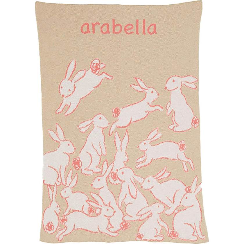 Custom Personalized Baby Sustainable Knit Throw Blanket - Rabbits