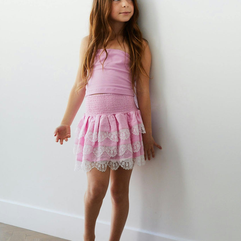 Gemma Pink Heart Smocked Ruffle Mini Skirt