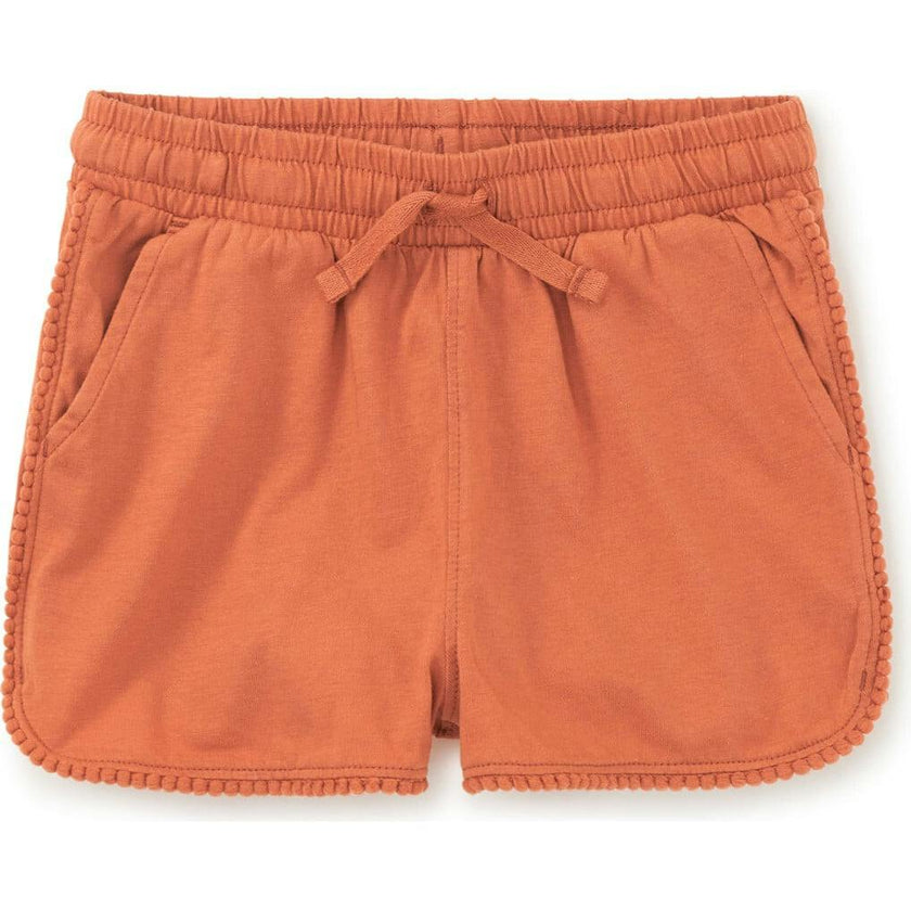 Pom-Pom Rounded Edge Drawstring Gym Shorts, Orange