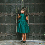 Baby Organic Special Occasion Pleated Sateen Party Dress, Green