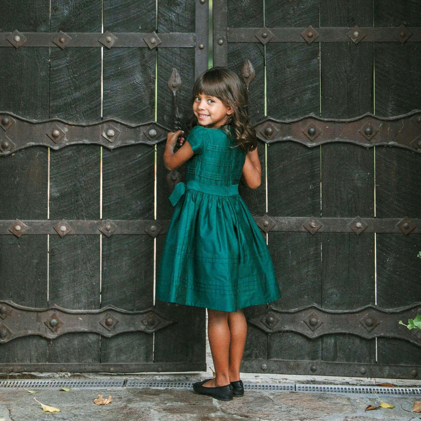 Baby Organic Special Occasion Pleated Sateen Party Dress, Green