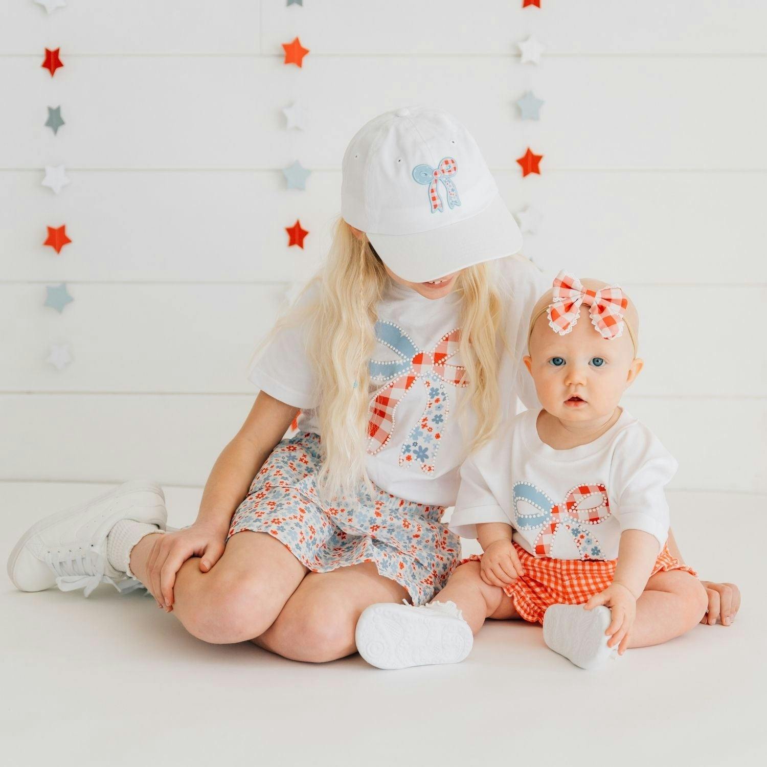 Patchwork Bow Patch Short Sleeve T-Shirt - White