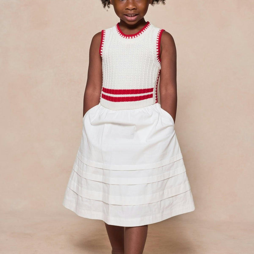 Mini Lisbon Dress in Ivory & Firework Red
