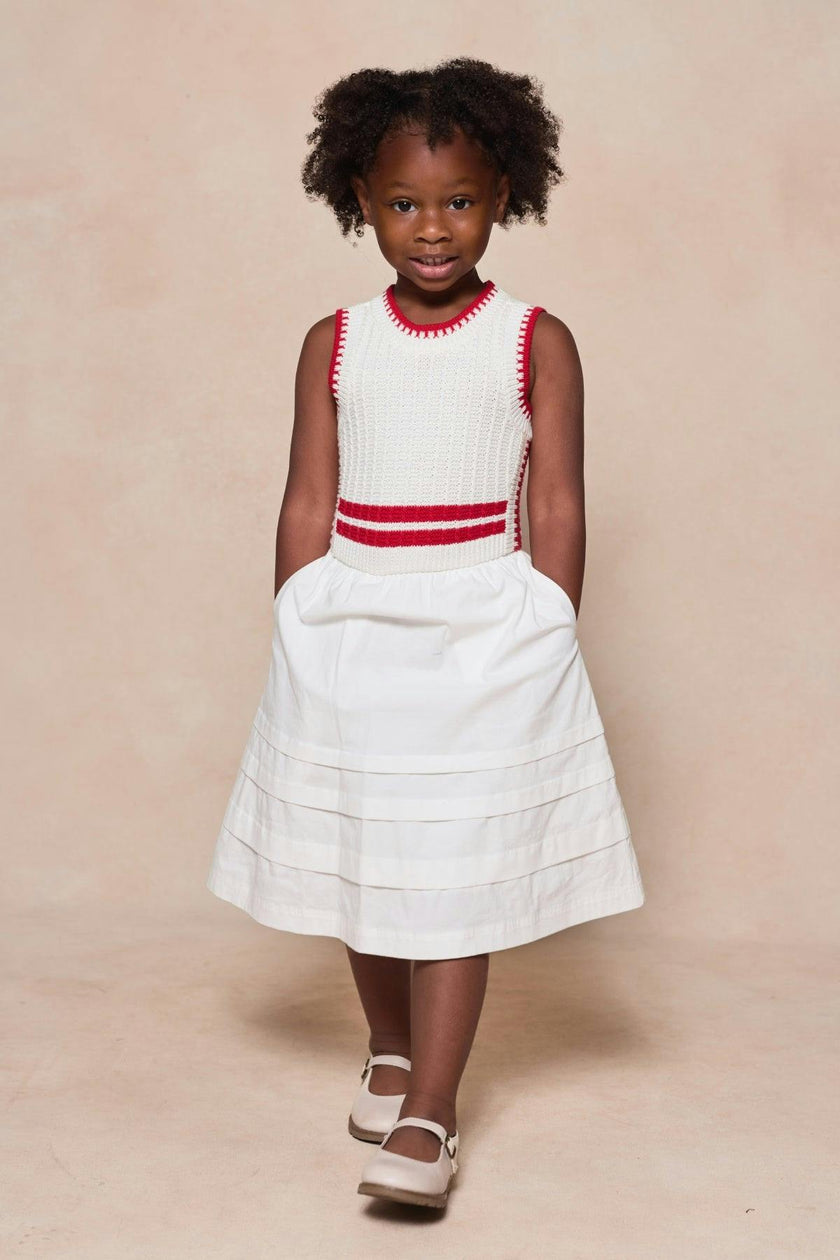 Mini Lisbon Dress in Ivory & Firework Red