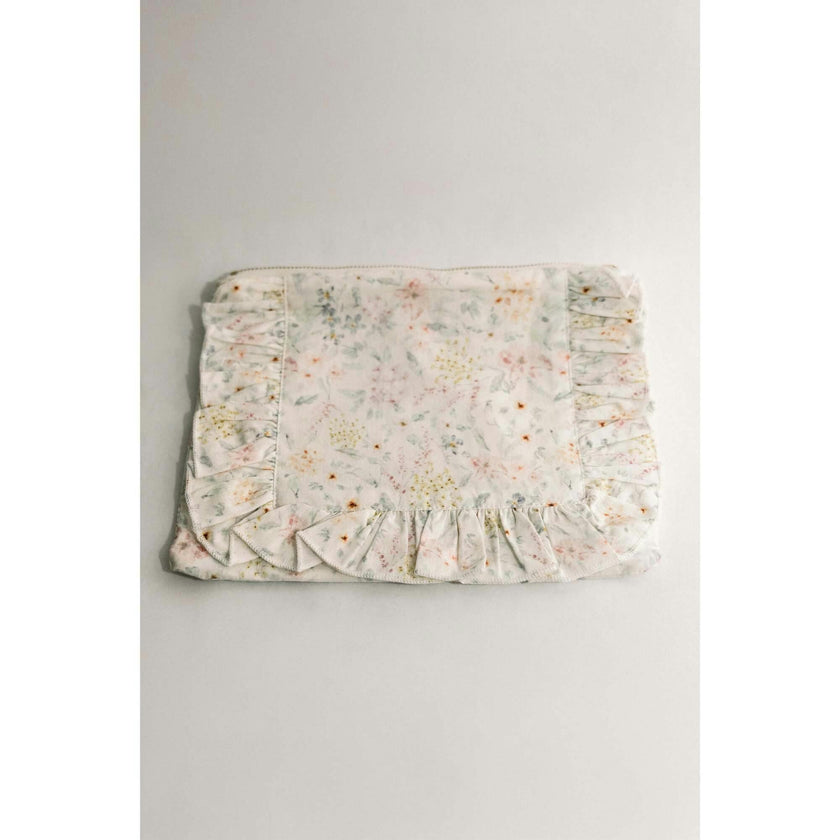 Dewdrop Meadow Timeless Floral Ruffle Zipper Pouch