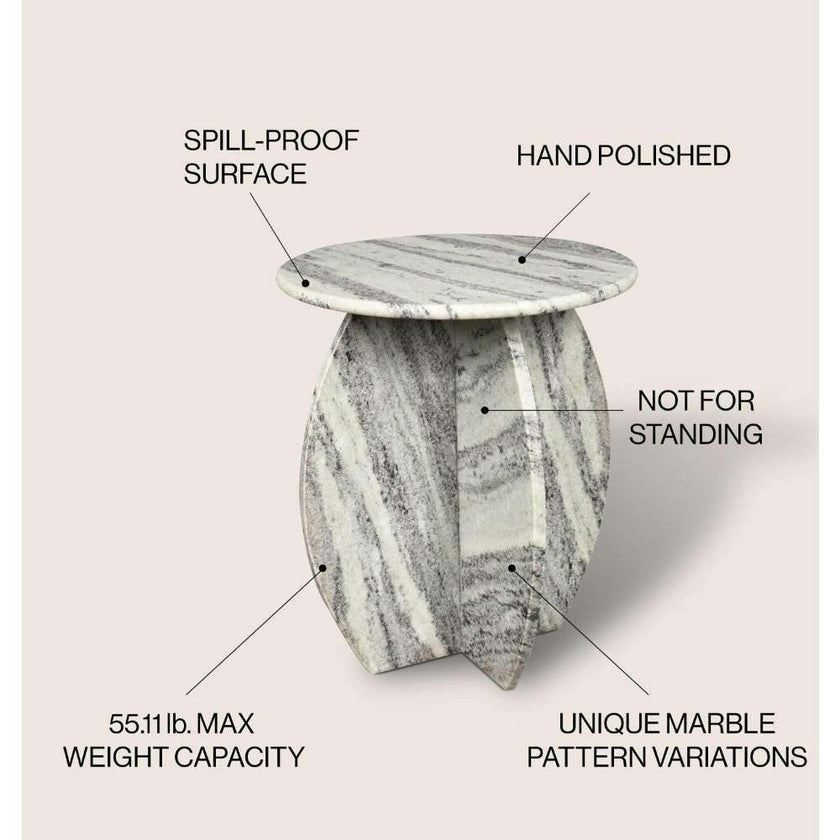 Venus 17.5" Contemporary Natural Marble Handmade X-Shaped End Table