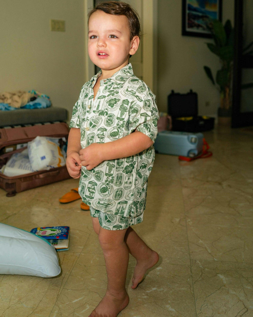 The Passport to Paradise - Boys Linen Passport Stamp Hawaiian Short