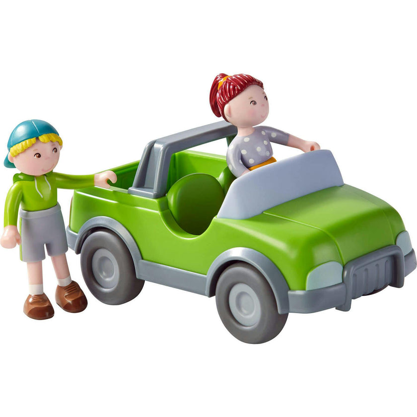Little Friends Out and About Playset with 2 Toy Figures and Green Momentum Motor Vehicle