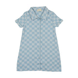 Denim Check Rolled Cuff Short Sleeve Shirt Dress
