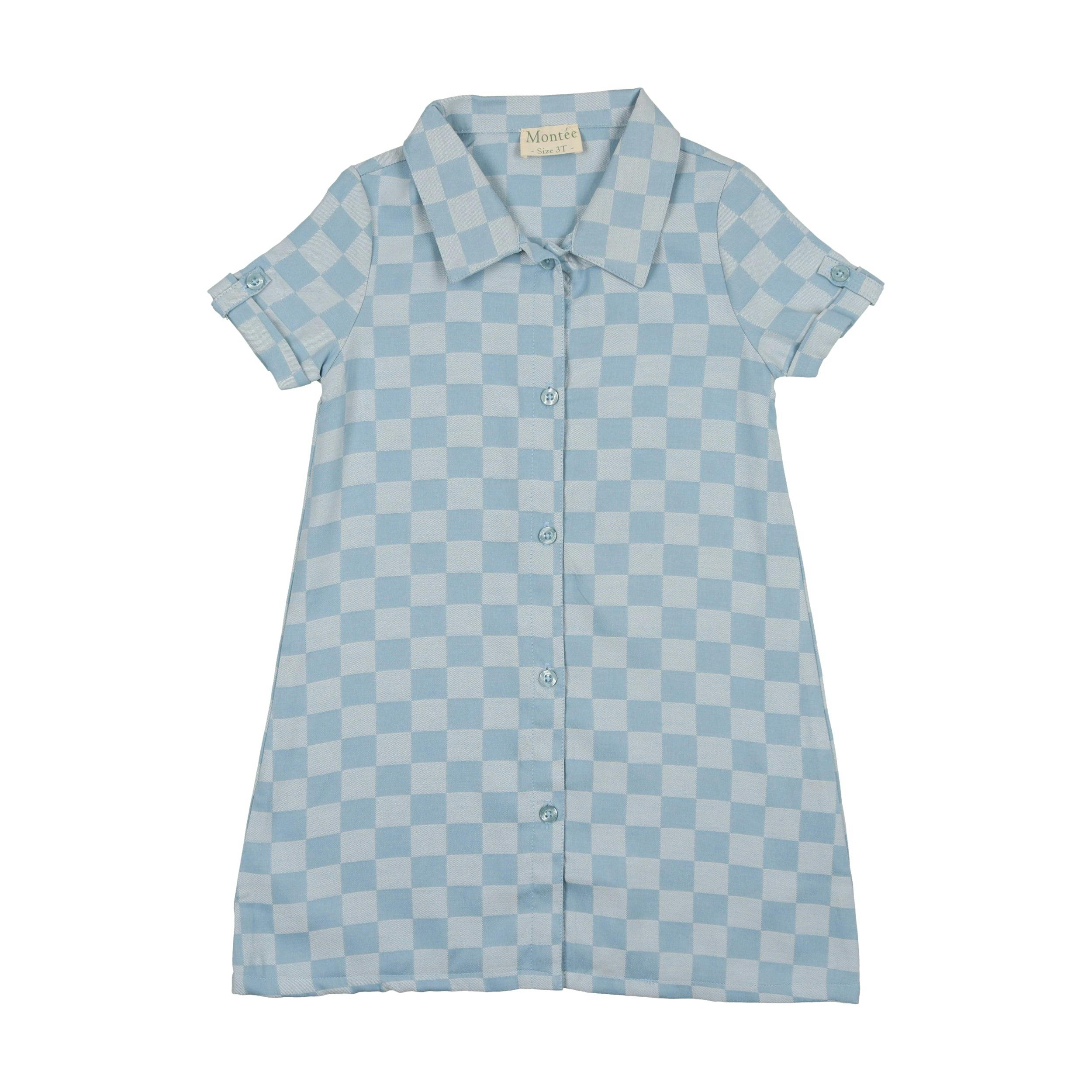 Denim Check Rolled Cuff Short Sleeve Shirt Dress
