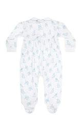 Blue Puppy Love Print Smocked Footie