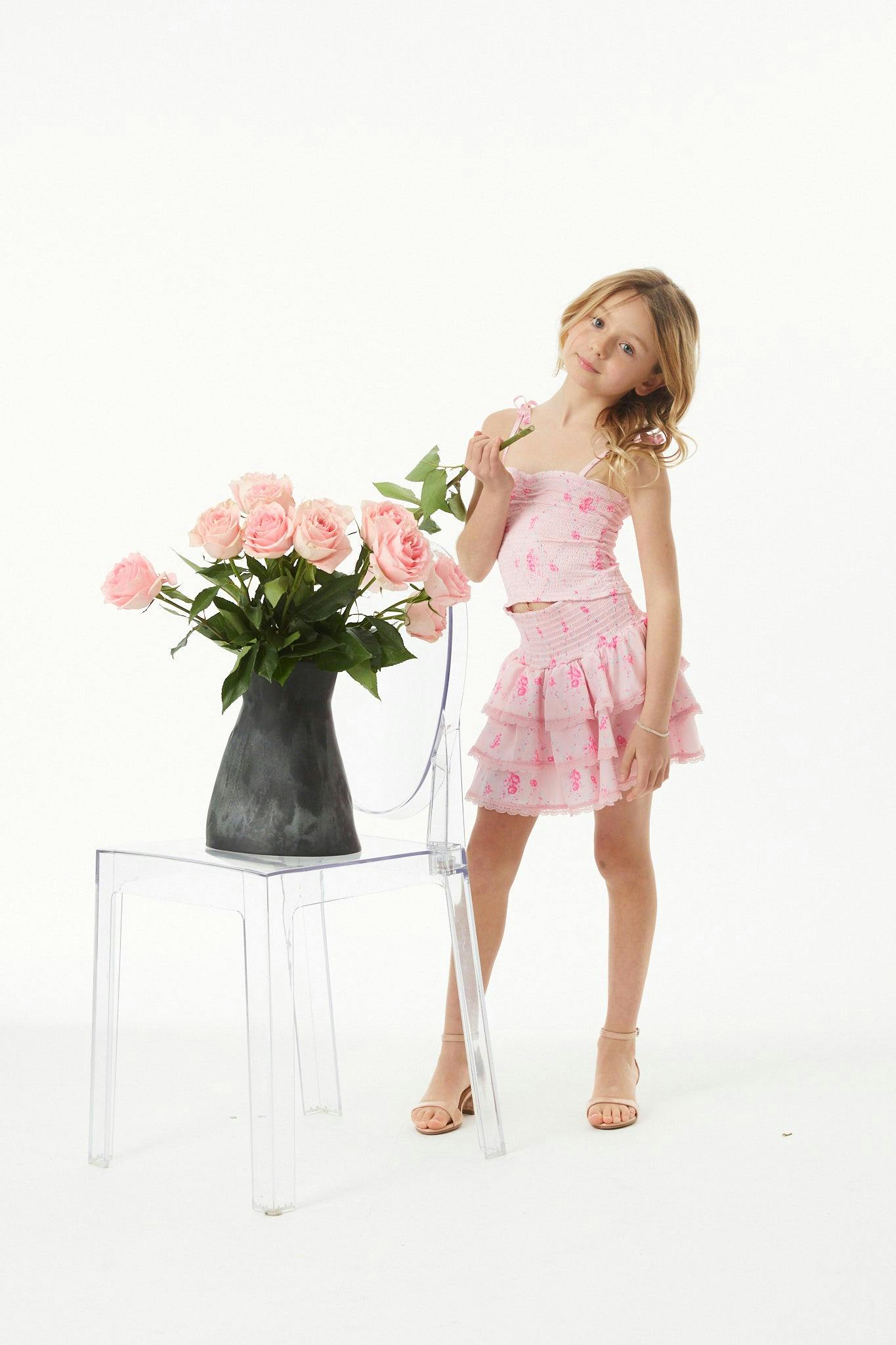 Georgia Vintage Rose Ballet Pink Satin Smocked Top