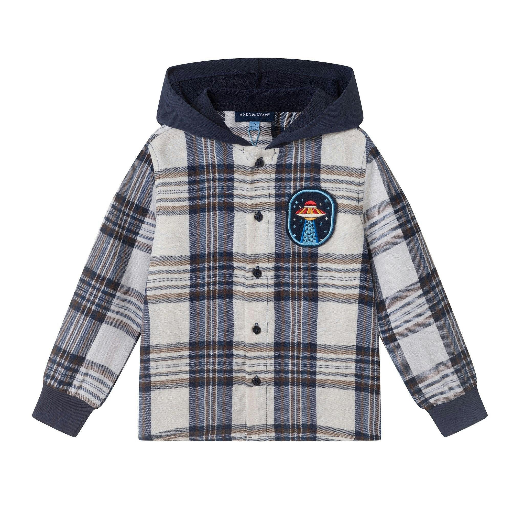 Hooded Plaid Shacket | UFO Patch