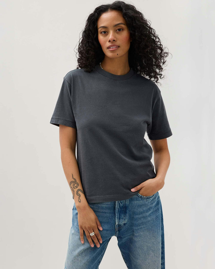Womens Relaxed Everyday Tee - Pigment Dye Jersey - Stretch Limo