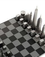 Chess Set Stainless Steel NEW YORK vs SAN FRANCISCO with B/W Hatch Board