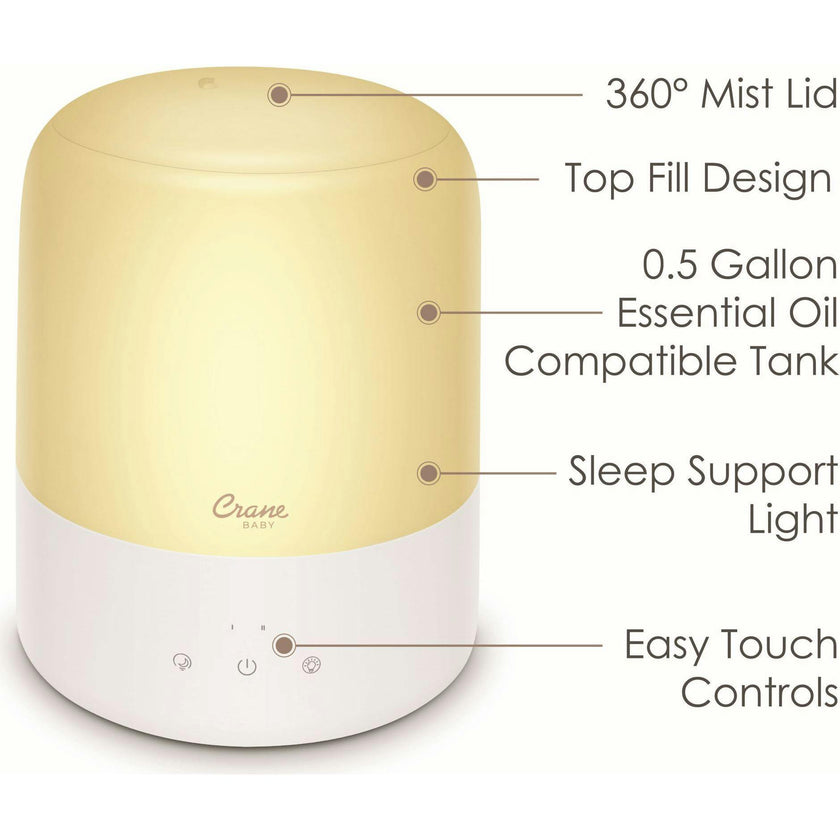 3-in-1 Compact Humidifier for Baby Nursery | 0.5 Gallon with Sleep Support Light & Aroma Diffuser