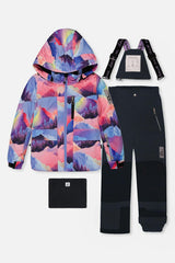 Two Piece Play Snowsuit Pink Mountain Print With Black Pants