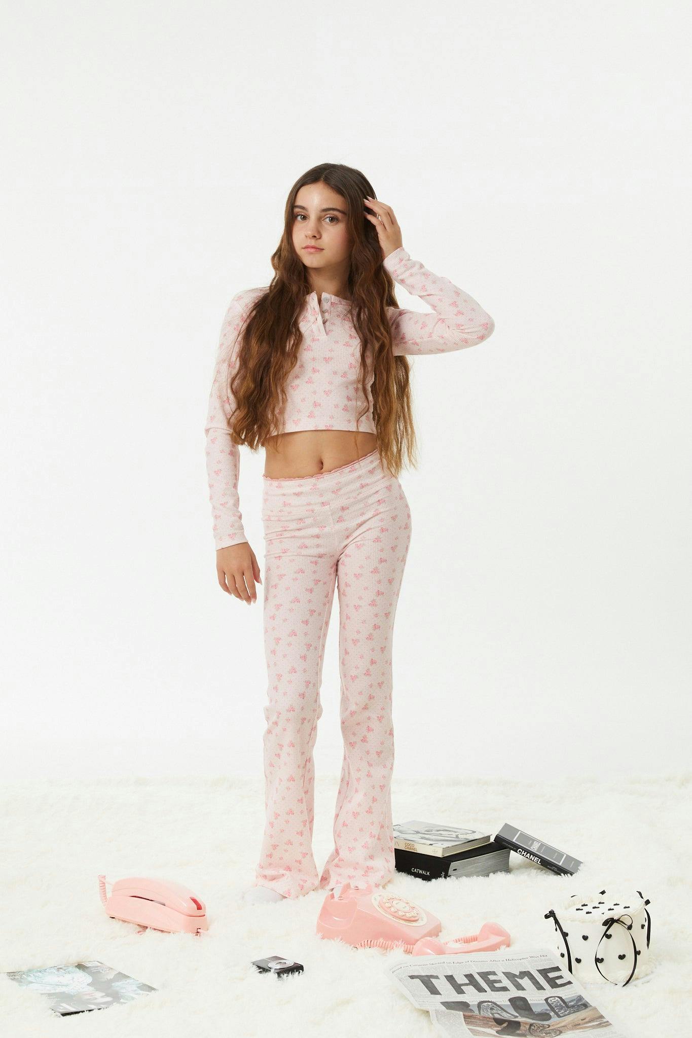 Peyton Pink on Pink Thermal Wide Leg Pants