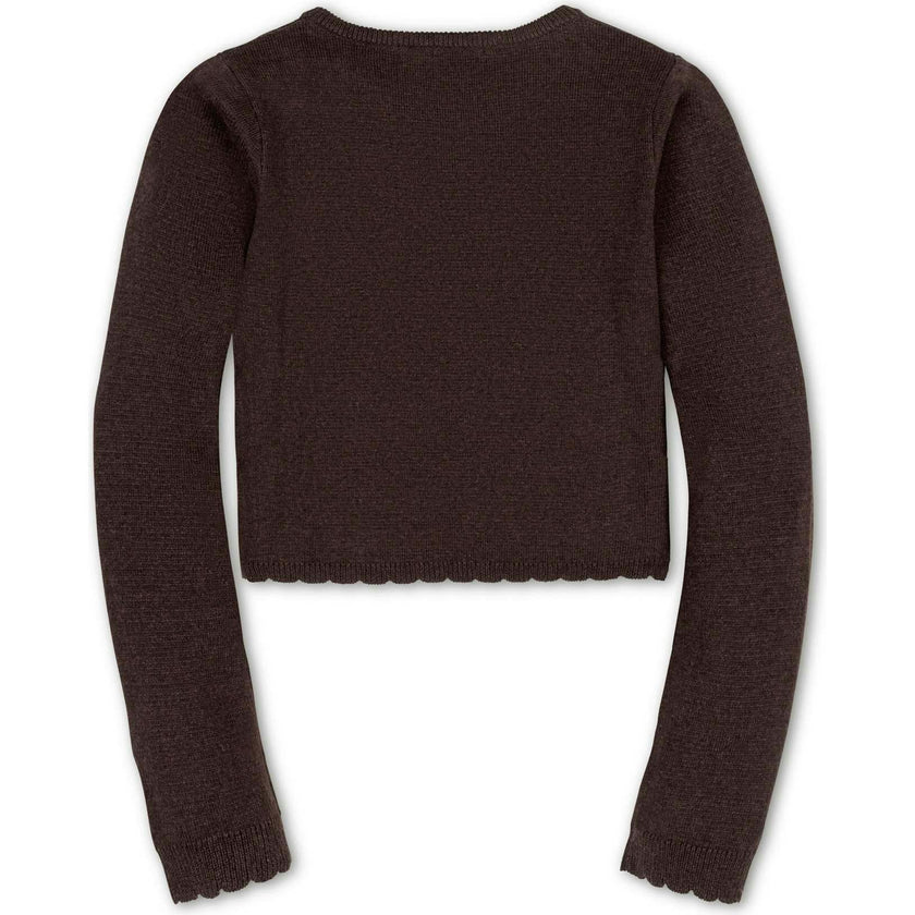 Organic Cropped Scallop Edge Sweater Cardigan, Brown