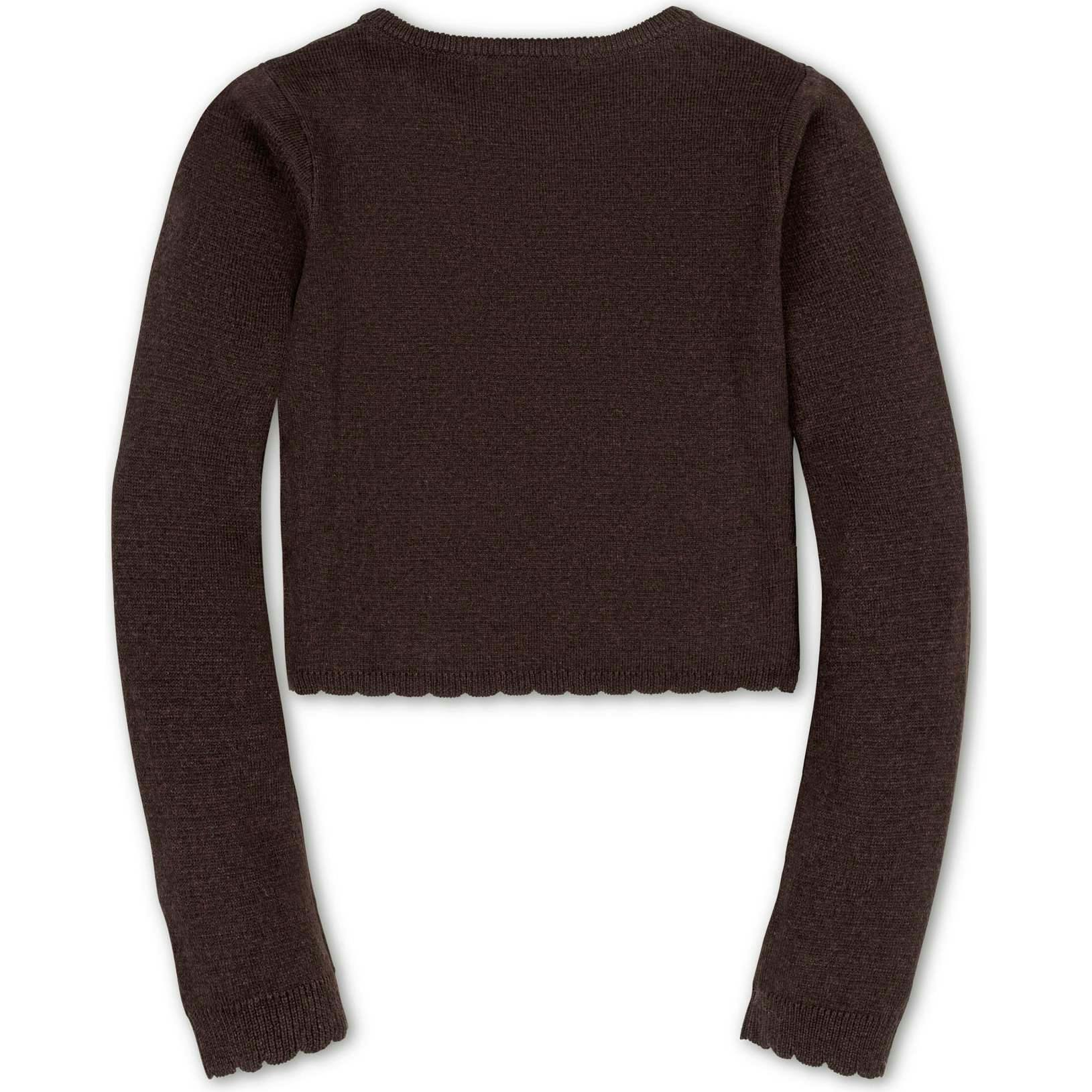 Organic Cropped Scallop Edge Sweater Cardigan, Brown
