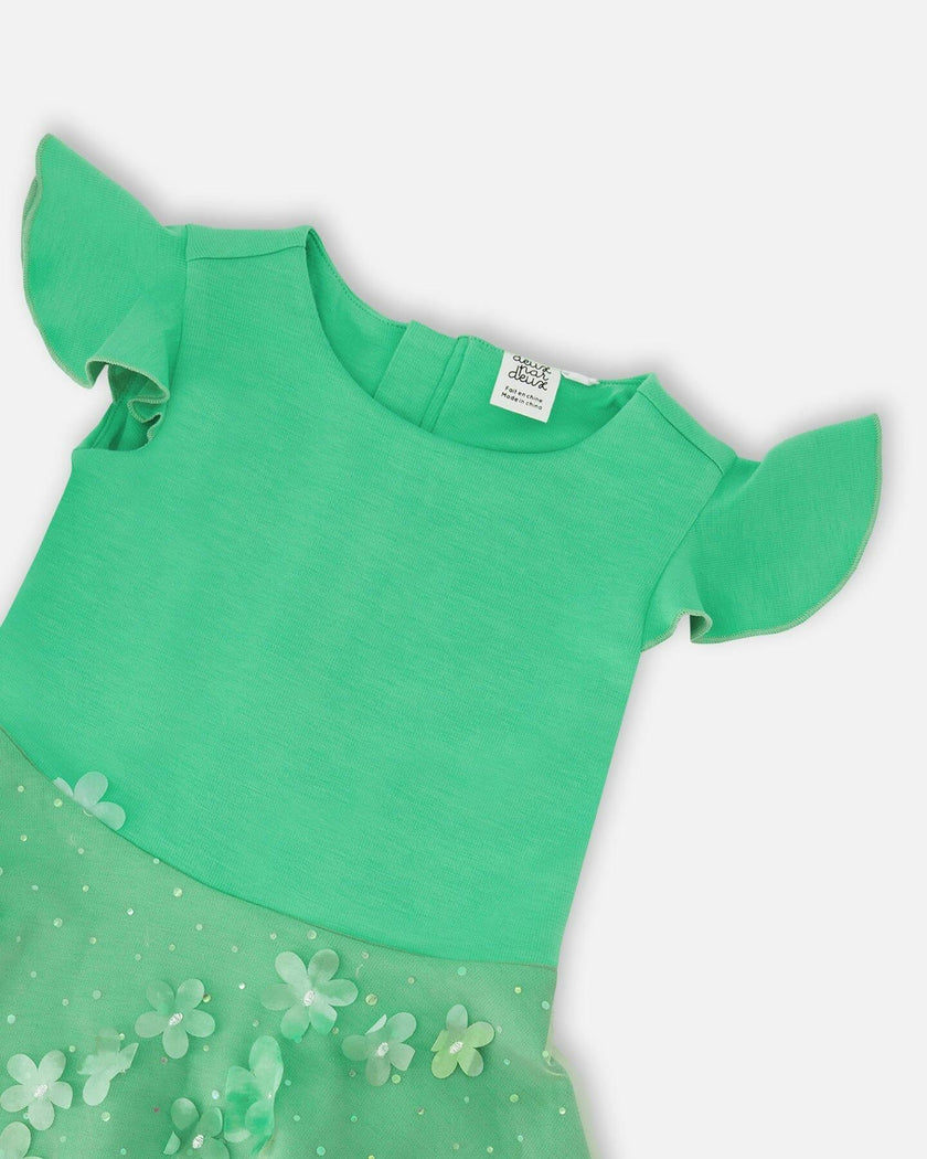 Bi-Material Dress Bright Mint Green