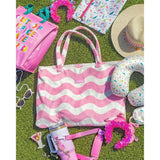 Packed Party Coastal Comfort Pink Scallops 2-in-1 Tote Towel Bag – Wave Print Beach Tote that Unfolds into a 64.5x34 Inch Towel for Beach and Pool Days