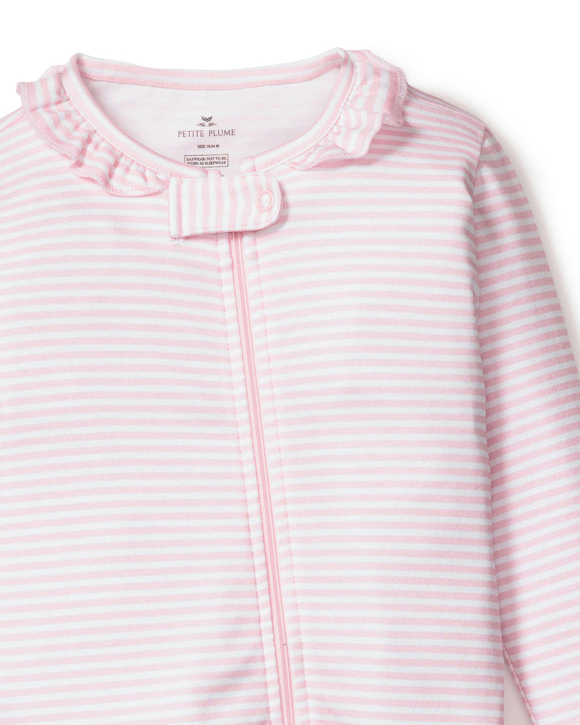 Baby's Pima Ruffle Collar Romper in Pink Stripe