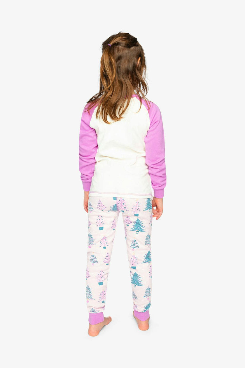 Organic Cotton Two Piece Pajama Set Pink Tree Print