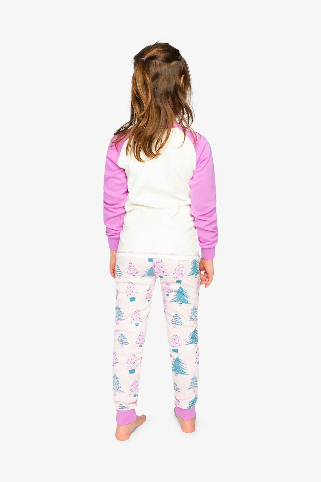 Organic Cotton Two Piece Pajama Set Pink Tree Print
