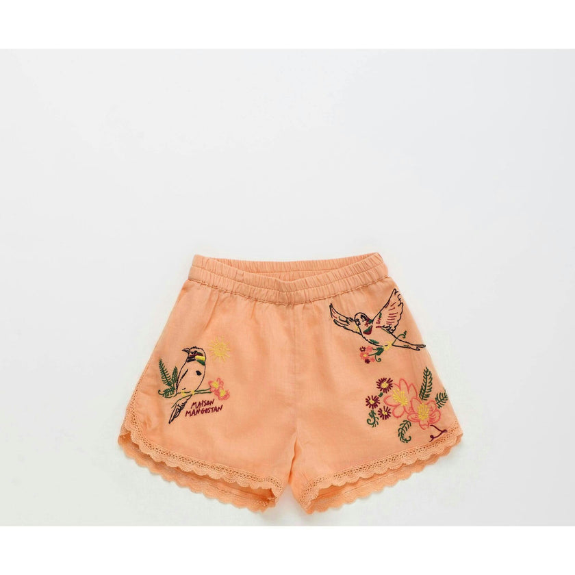 BIRDS EMBROIDERED SHORTS PEACH