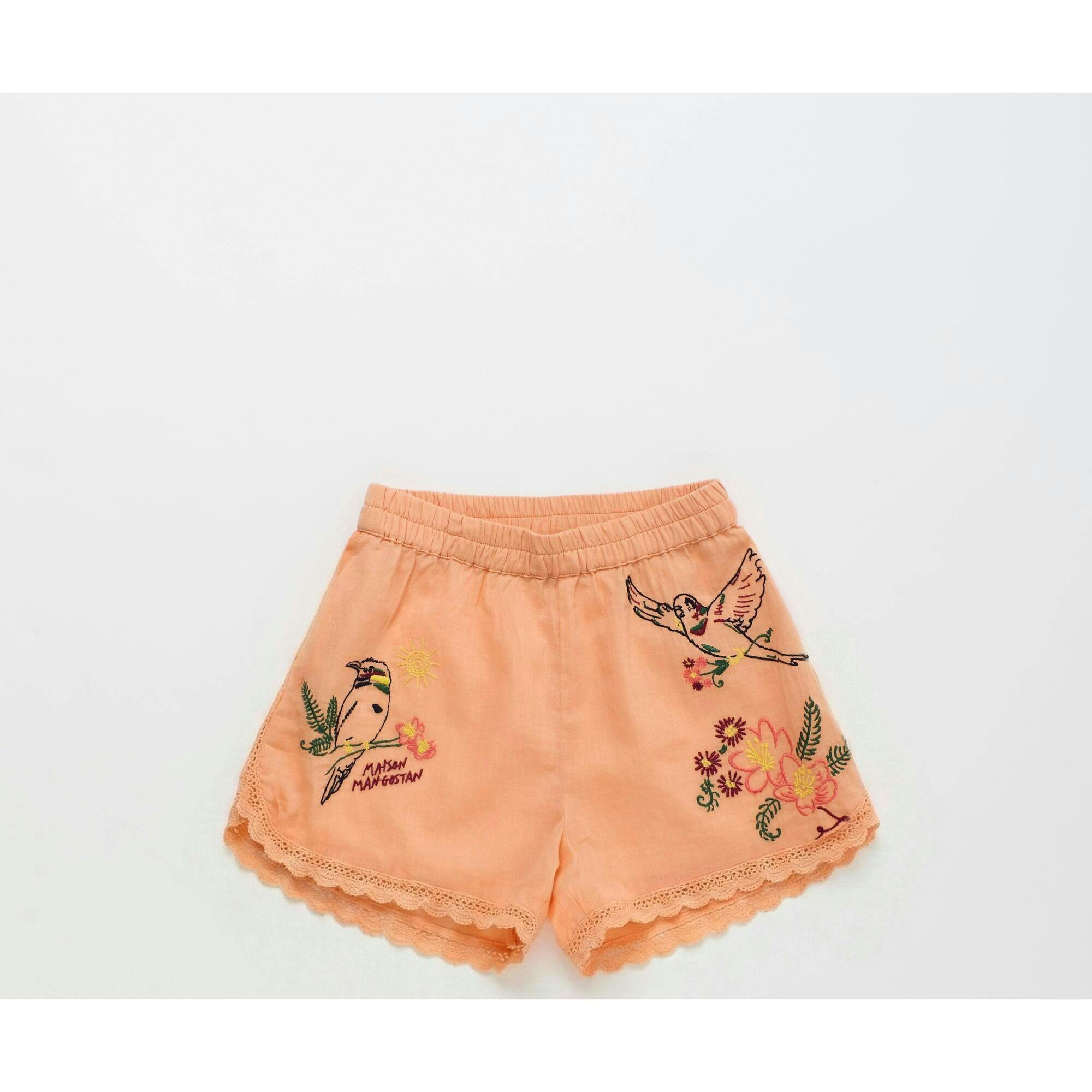 BIRDS EMBROIDERED SHORTS PEACH