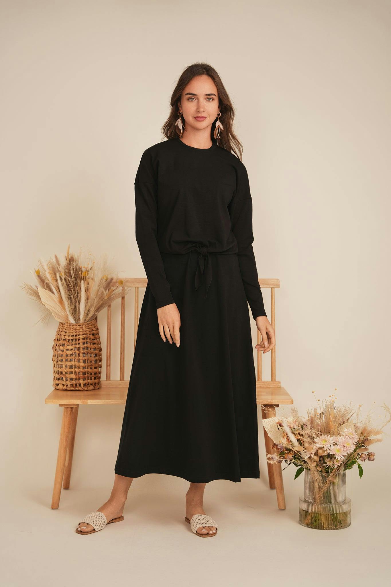 A Line Crew Neck Maxi Jumper Dress