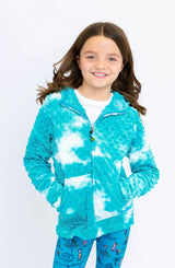 Minky Bubble Zip Hoodie -  Turquoise Tie Dye